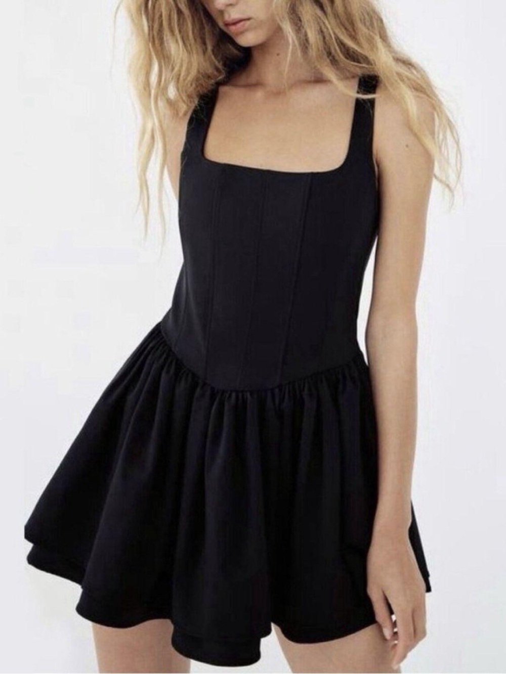 NWT Zara Black Square-Neck Mini Dress